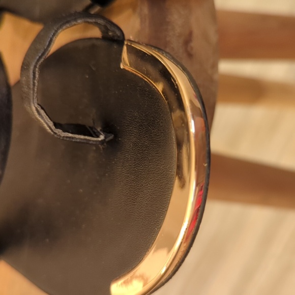 BCBG Generation Black Leather and Gold Gladiator Sandals - Picture 5 of 7